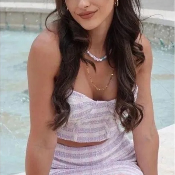 Zara NWOT pink / purple / white bustier tweed textured crop top - Picture 5 of 7